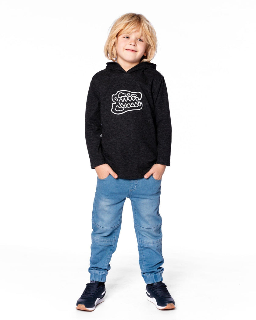 Long Sleeve Super Soft Brushed Jersey Hooded Tee Black