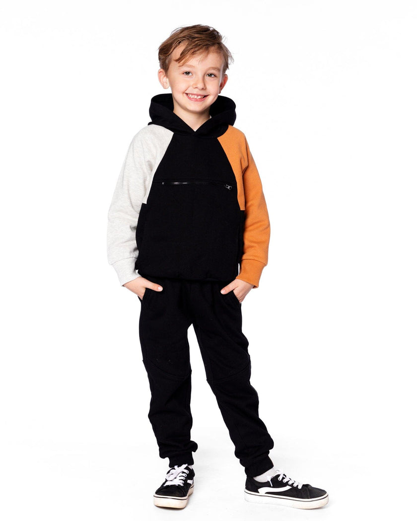 Pullover Hooded Fleece Sweatshirt With Zip Pocket Black