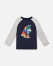 Long Raglan Sleeve Jersey Tee Navy Blue