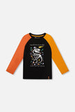 Black Long Sleeve Raglan T-Shirt With Glow-In-The-Dark Dinosaur Print