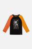 Black Long Sleeve Raglan T-Shirt With Glow-In-The-Dark Dinosaur Print