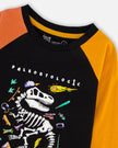 Black Long Sleeve Raglan T-Shirt With Glow-In-The-Dark Dinosaur Print