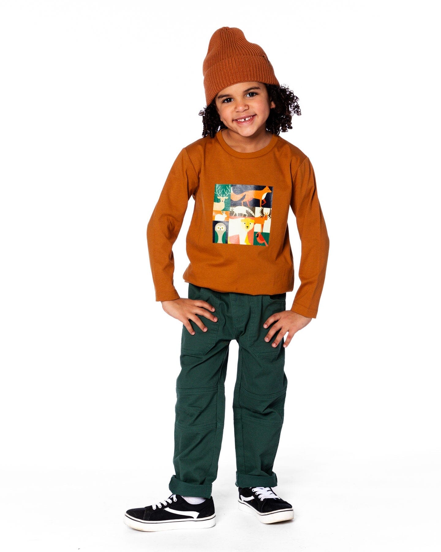 Long Sleeve Cotton Jersey Tee Shirt Orange Brown