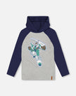 Organic Cotton Jersey Hooded Raglan Sleeve Tee Navy Blue