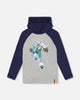 Organic Cotton Jersey Hooded Raglan Sleeve Tee Navy Blue