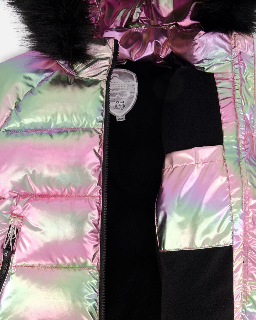 Multicolor Metallic Quilted Bomber-Style Winter Coat