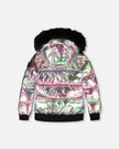 Multicolor Metallic Quilted Bomber-Style Winter Coat