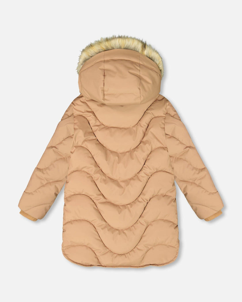 Long Wavy Quilt Puffy Winter Coat Chanterelle
