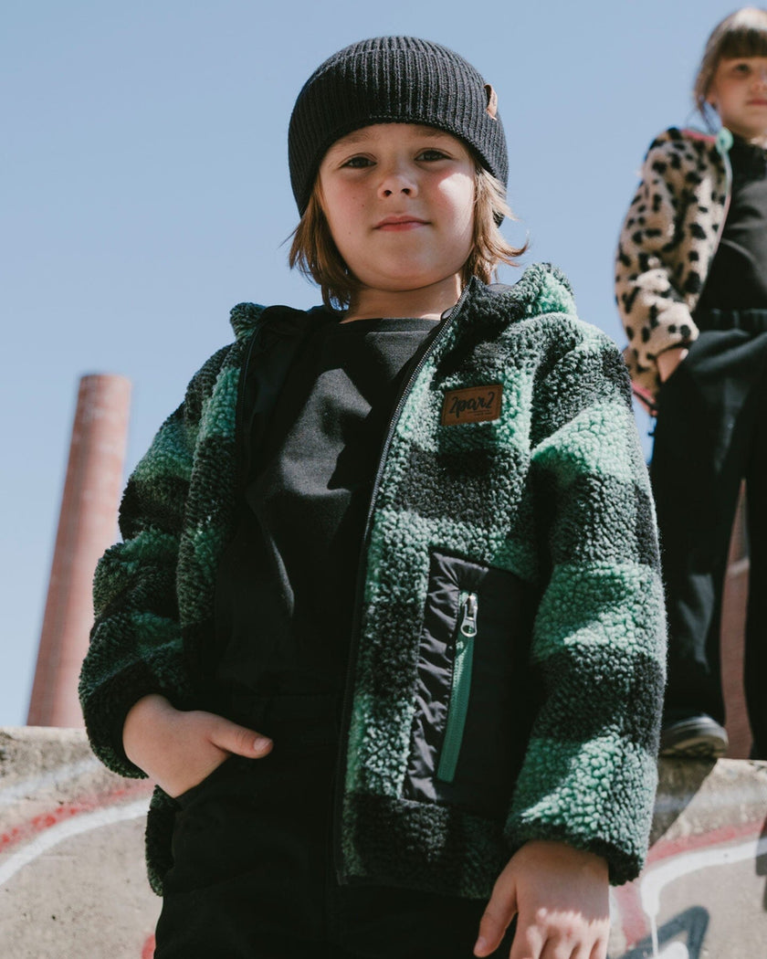 Reversible Mid-Season Sherpa Jacket Teal Plaid
