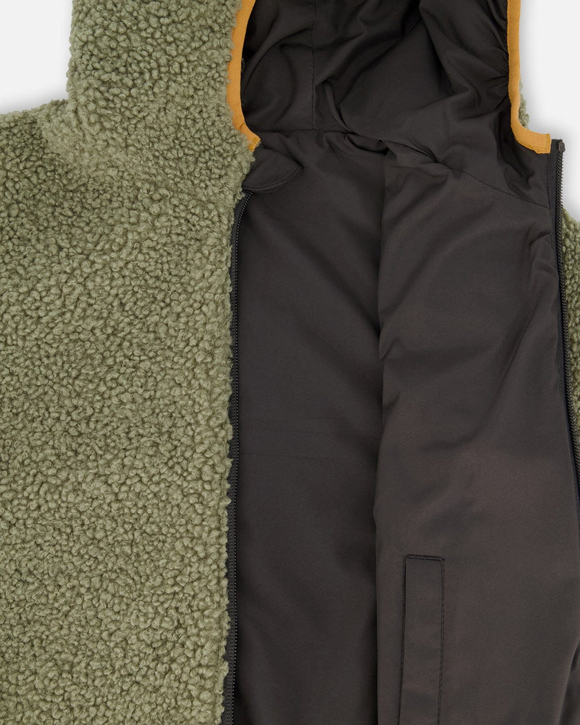 Reversible Mid-Season Sherpa Jacket Khaki