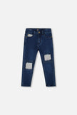 French Terry Blue Denim Pants With Contrasting Patch