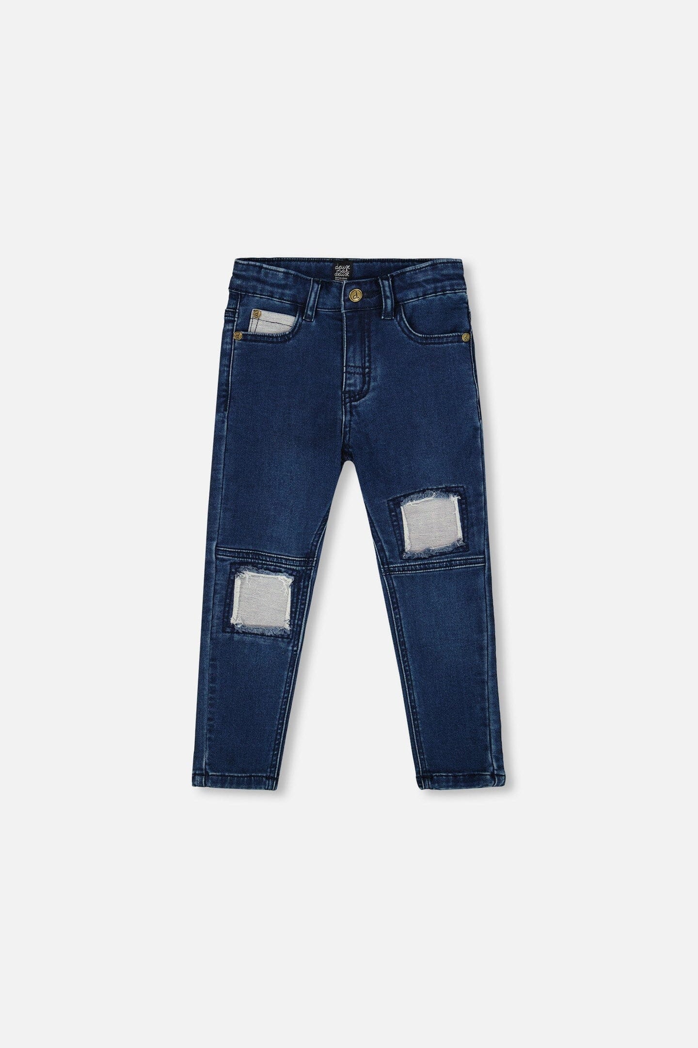 French Terry Blue Denim Pants With Contrasting Patch