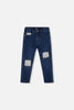 French Terry Blue Denim Pants With Contrasting Patch