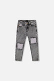French Terry Black Denim Pants With Contrasting Patch