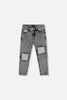 French Terry Black Denim Pants With Contrasting Patch