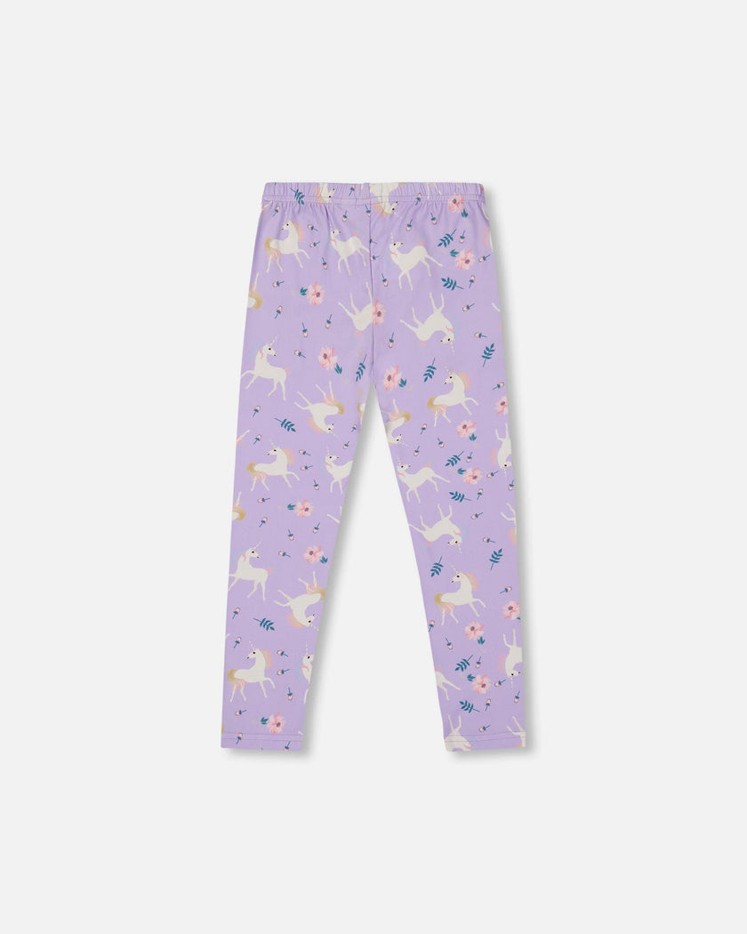 Stretch Jersey Leggings Lilac Unicorn Print