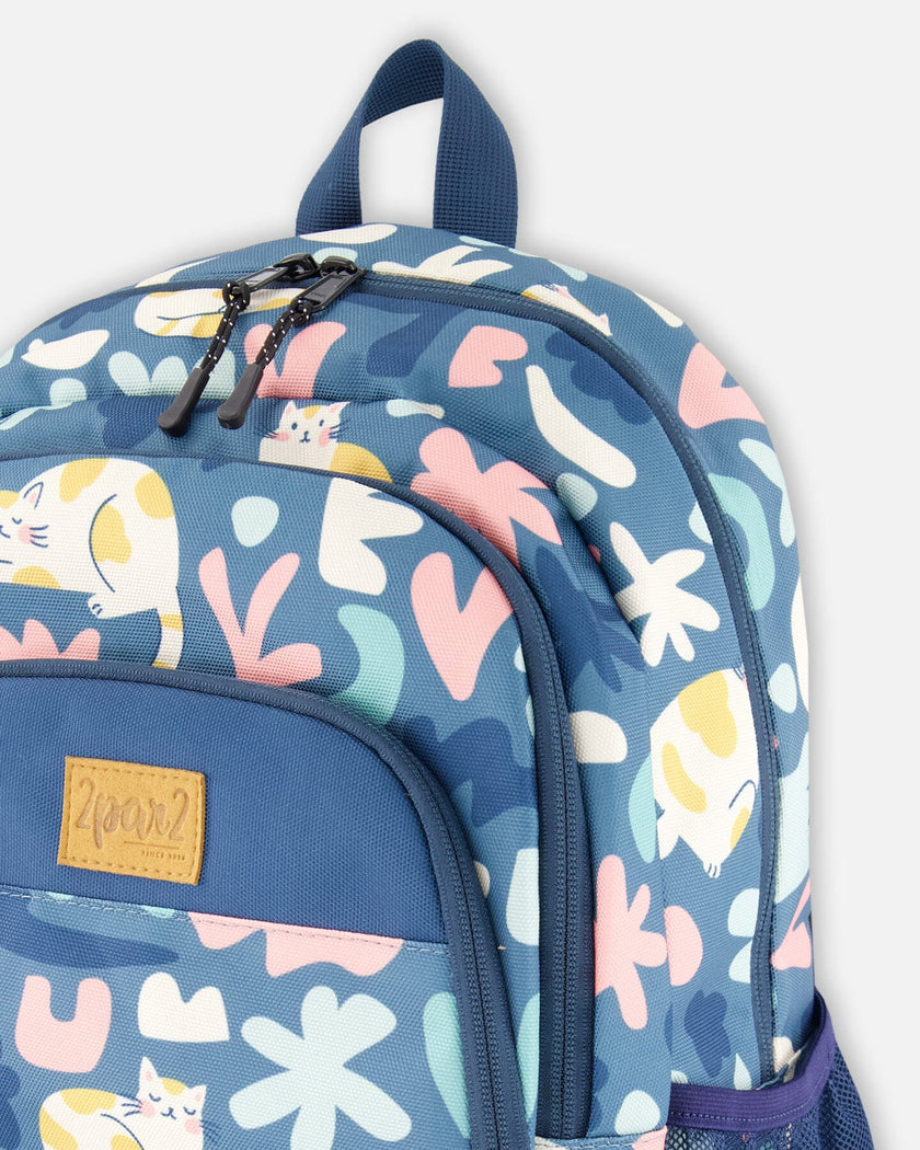 Little Kids Backpack Green Cat Print