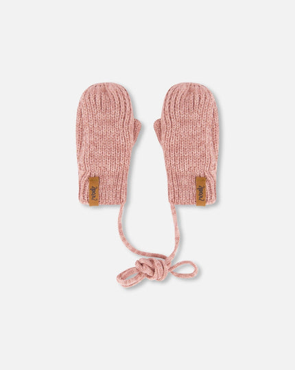 Baby Knit Mittens With String Dusty Pink