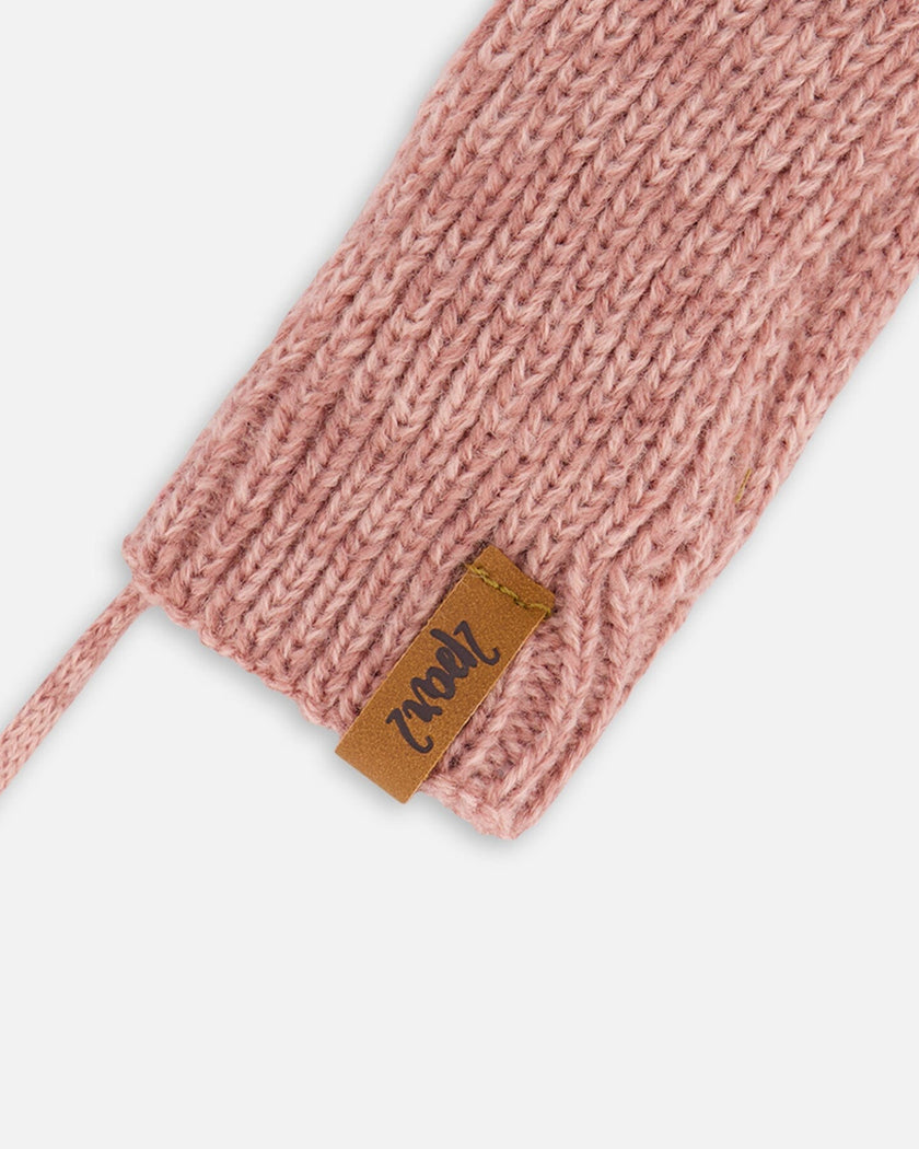 Baby Knit Mittens With String Dusty Pink