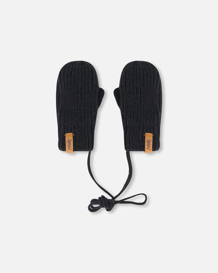 Baby Knit Mittens With String Black