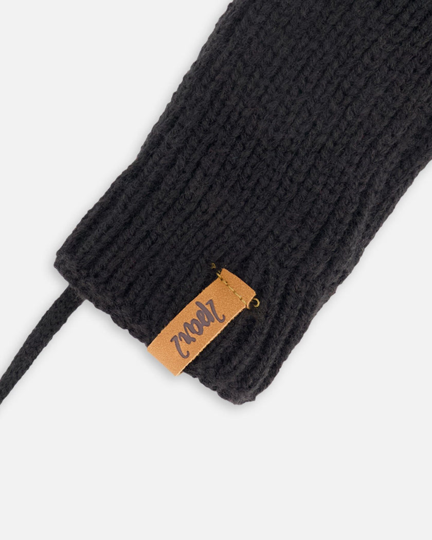 Baby Knit Mittens With String Black