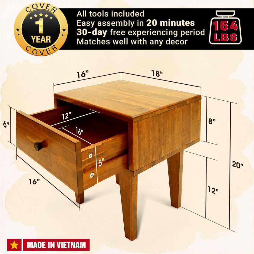 Sofia 1-Drawer Solid Wood Nightstand