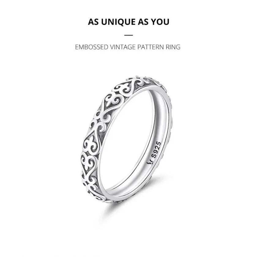 925 Sterling Silver Vintage Embossed Floral Ring