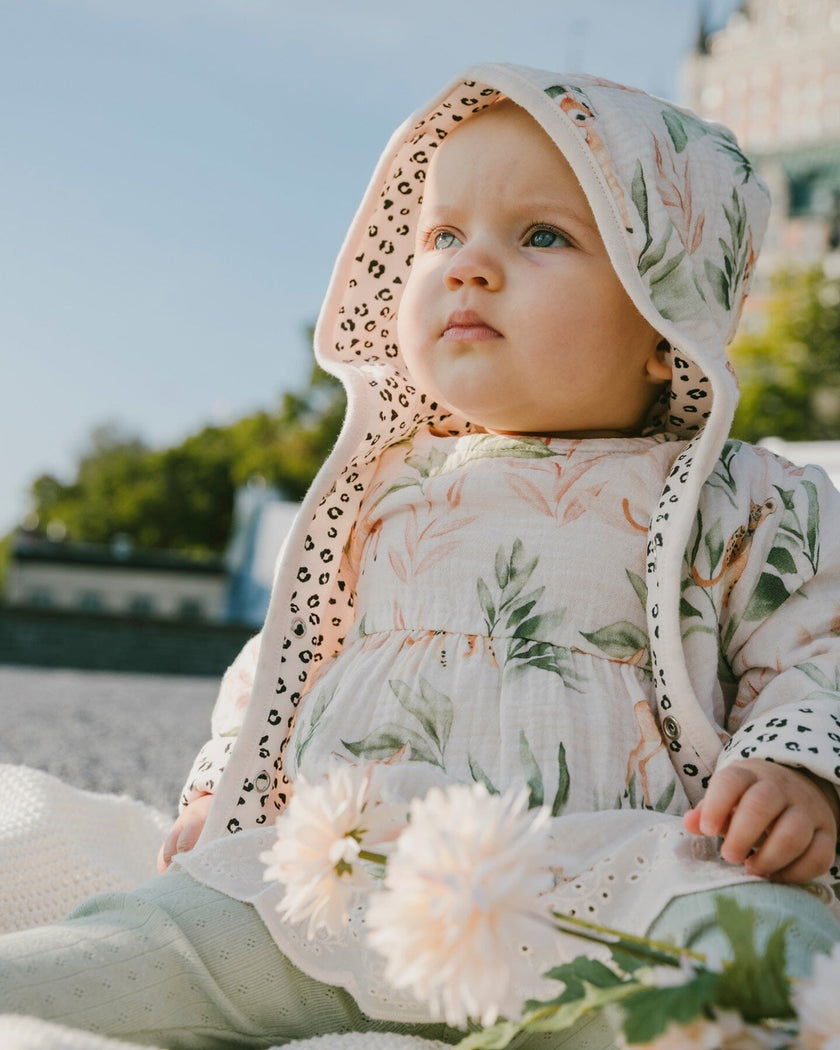 Muslin Tunic And Pointelle Leggings Set Peach Deer Print & Green
