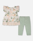 Muslin Tunic And Pointelle Leggings Set Peach Deer Print & Green