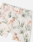 Pointelle Top And Organic Cotton Jersey Short Set Green And Peach Deer Print