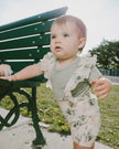 Pointelle Onesie And Cotton Muslin Shortall Set Green And Peach Deer Print