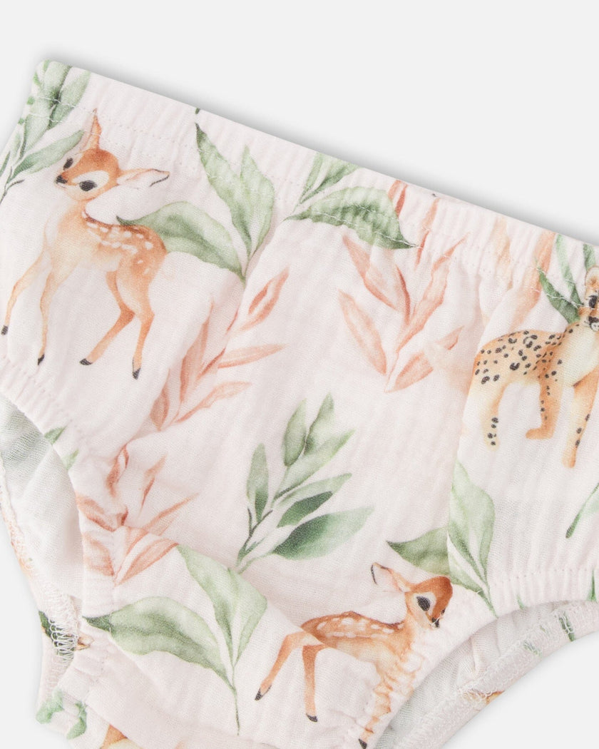 Muslin Dress And Bloomer Set Peach Deer Print