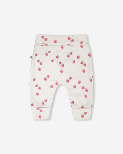Cotton Jersey Evolutive Pants White Printed Strawberries