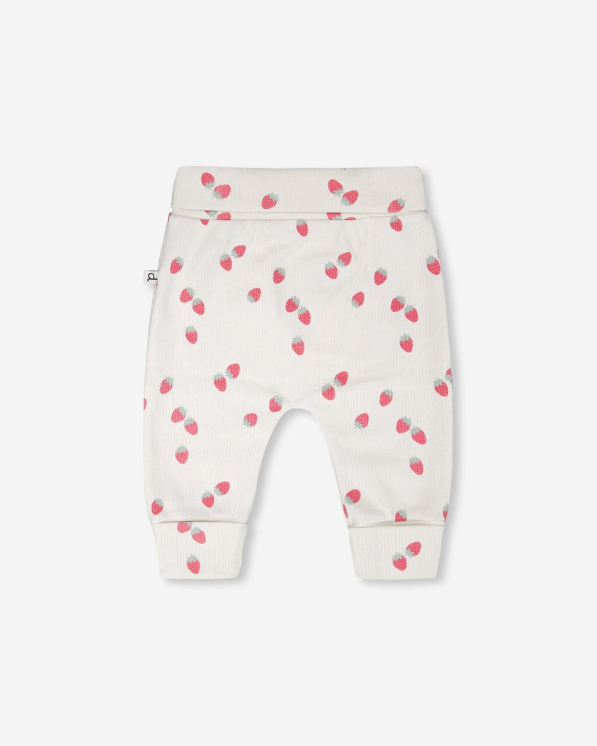 Cotton Jersey Evolutive Pants White Printed Strawberries