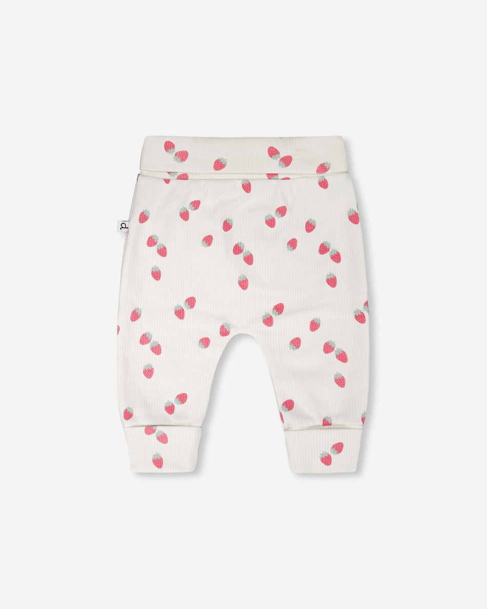 Cotton Jersey Evolutive Pants White Printed Strawberries
