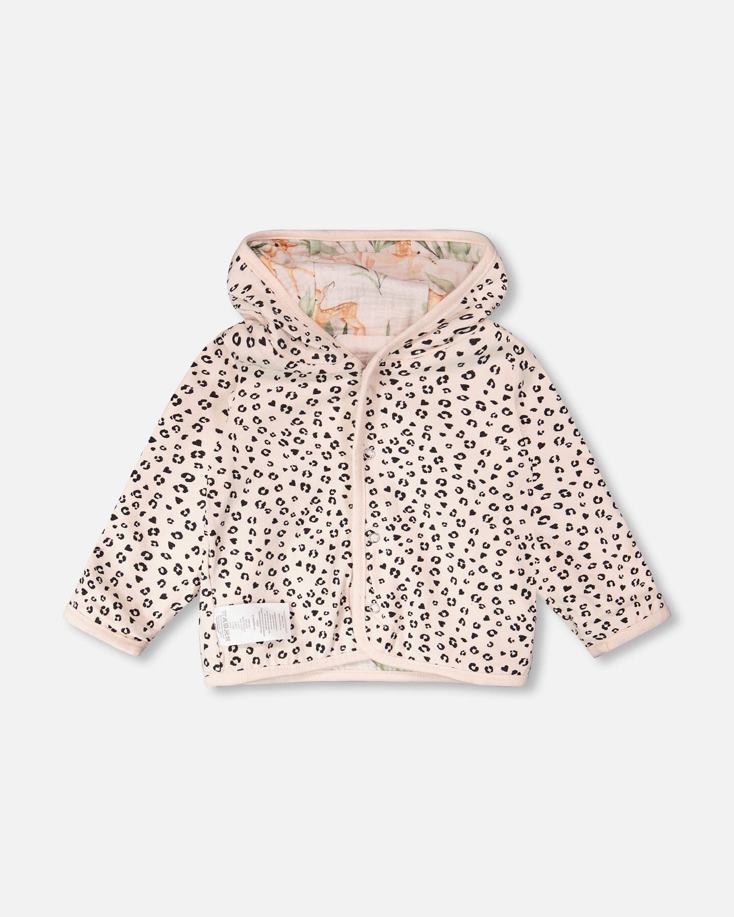 Muslin And Organic Cotton Jersey Reversible Hooded Jacket Peach Deer/Leopard Print