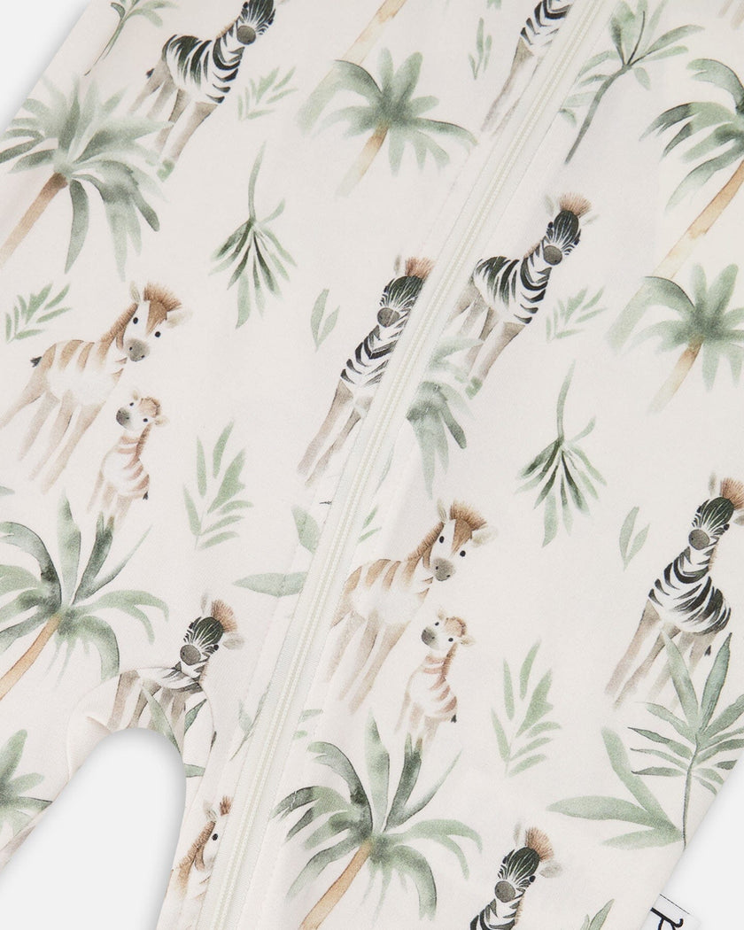 Organic Cotton Jersey One-Piece Pyjama Beige Zebra Print