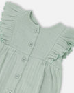 Cotton Pointelle Jersey Romper With Frills Green