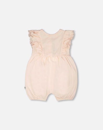 Organic Cotton Jersey Romper With Frills Peach
