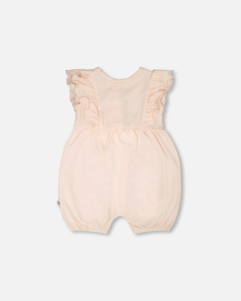 Organic Cotton Jersey Romper With Frills Peach