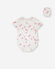 Evolutive Cotton Rib Jersey Onesie White Printed Strawberries