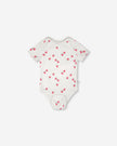 Evolutive Cotton Rib Jersey Onesie White Printed Strawberries