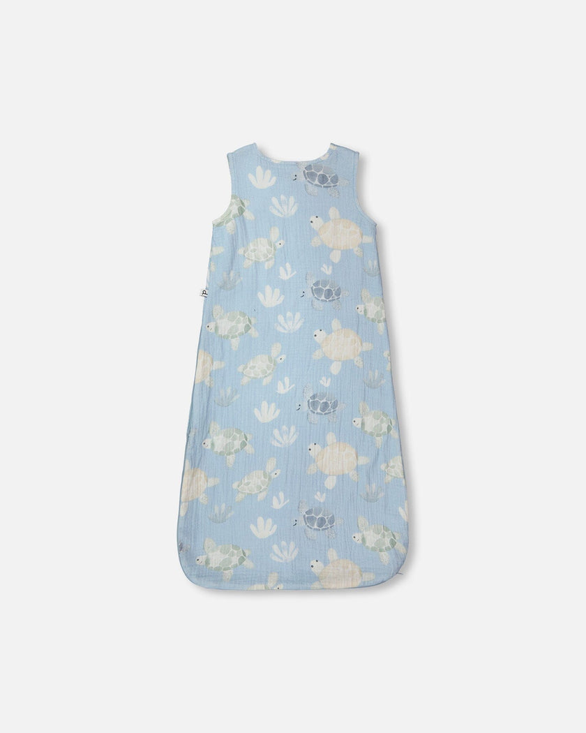 Cotton Jersey Muslin Sleep Sack Blue Turtle Print