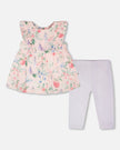Cotton Muslin Tunic And Rib Jersey Leggings Set Pink Printed Berries And Lilac