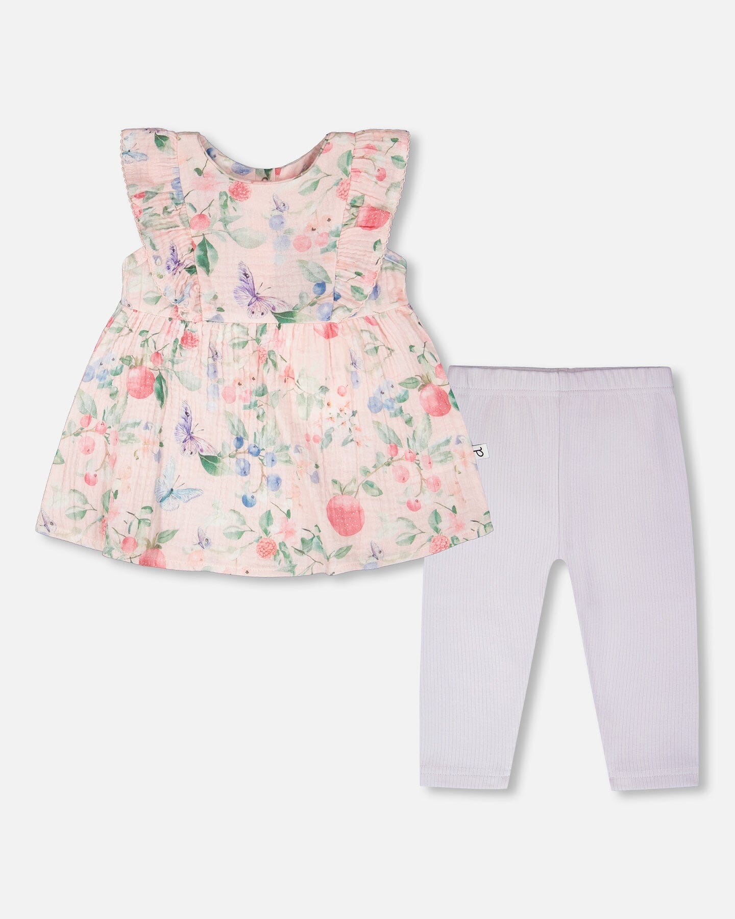Cotton Muslin Tunic And Rib Jersey Leggings Set Pink Printed Berries And Lilac