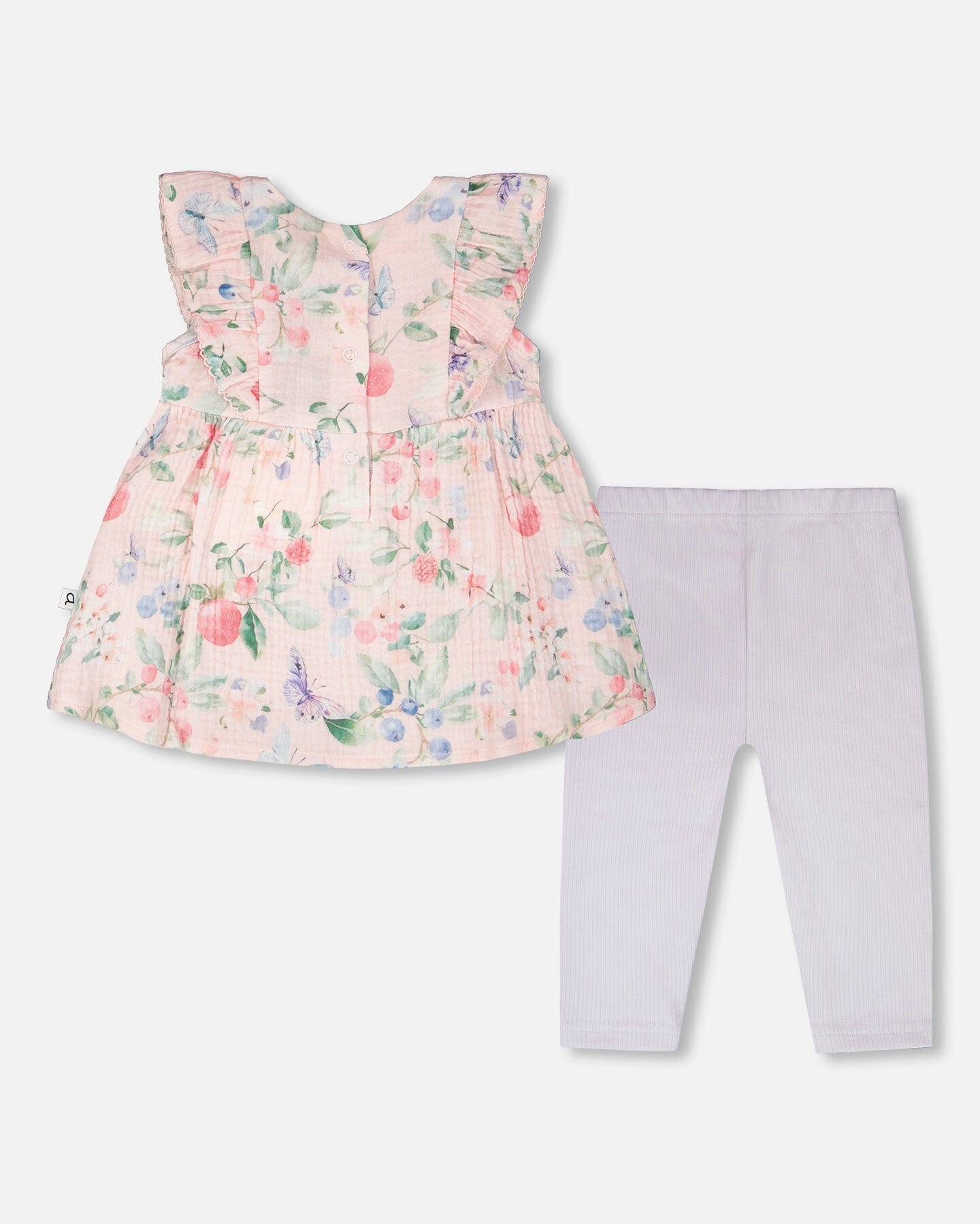 Cotton Muslin Tunic And Rib Jersey Leggings Set Pink Printed Berries And Lilac