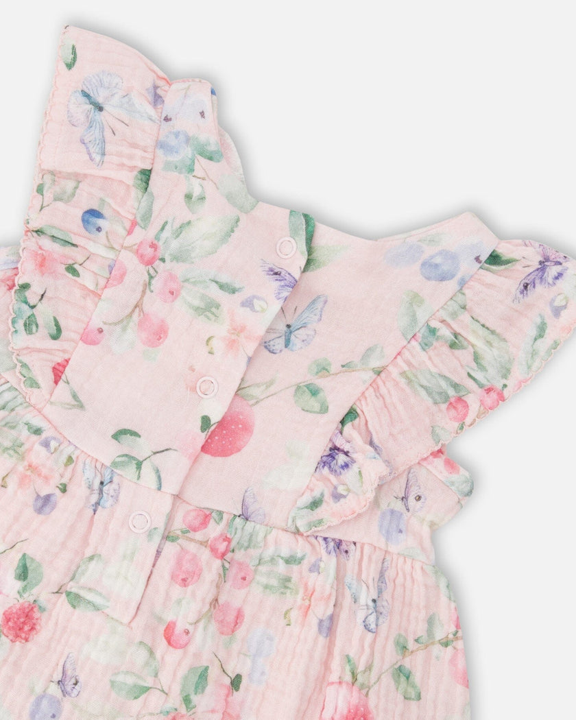 Cotton Muslin Tunic And Rib Jersey Leggings Set Pink Printed Berries And Lilac