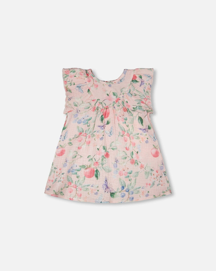Cotton Muslin Dress And Bloomer Set Pink Printed Berries