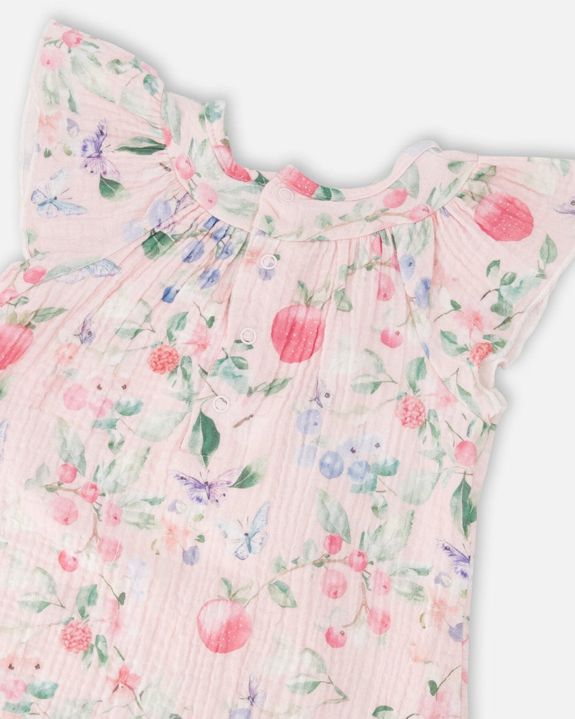 Cotton Muslin Dress And Bloomer Set Pink Printed Berries