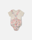 Organic Cotton Jersey Onesie And Muslin Overall Set White And Pink Printed Berries